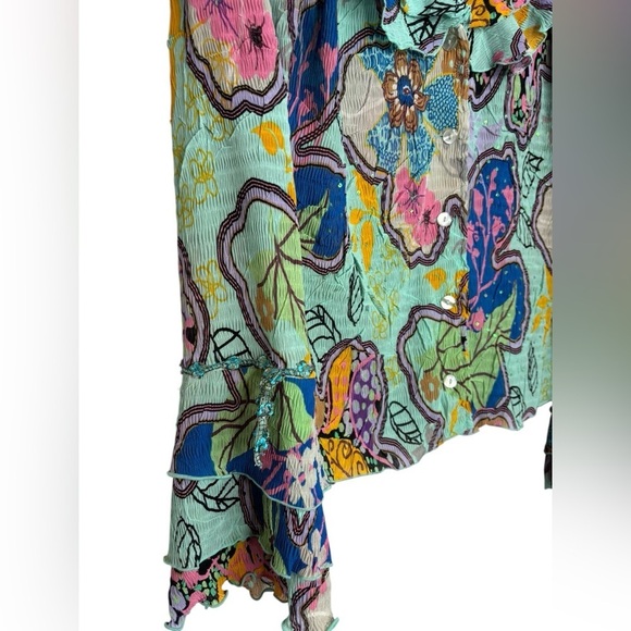 Art To Wear Rouched Long sleeve Button Front Alberto Makali Floral Blouse Size S - Picture 2 of 10
